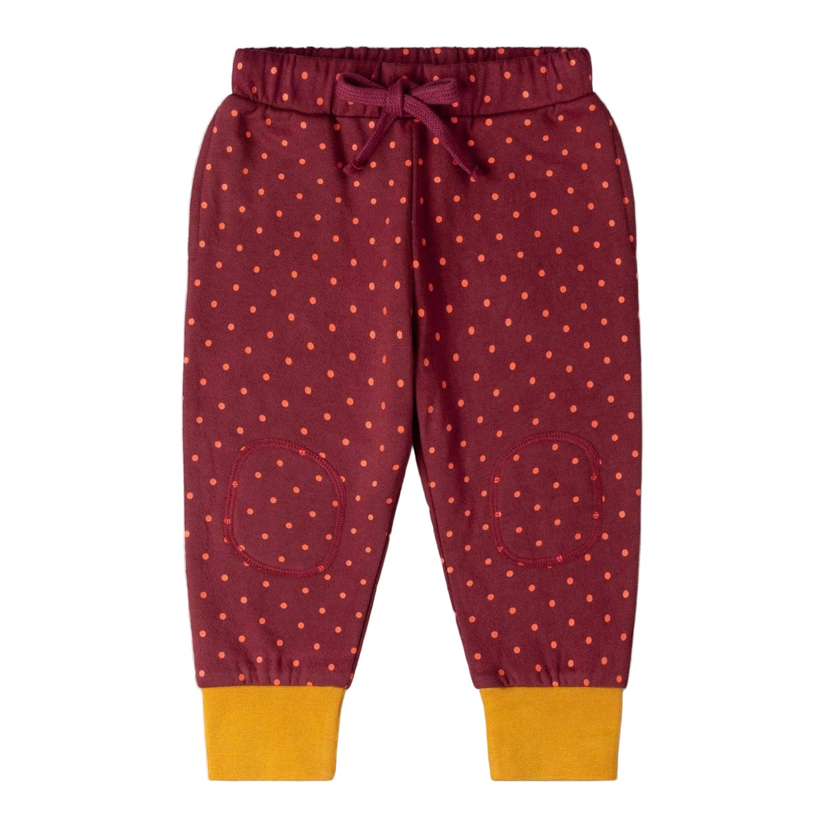 Organic Cotton Knee Patch Cozy Joggers - Berry, Polkadot