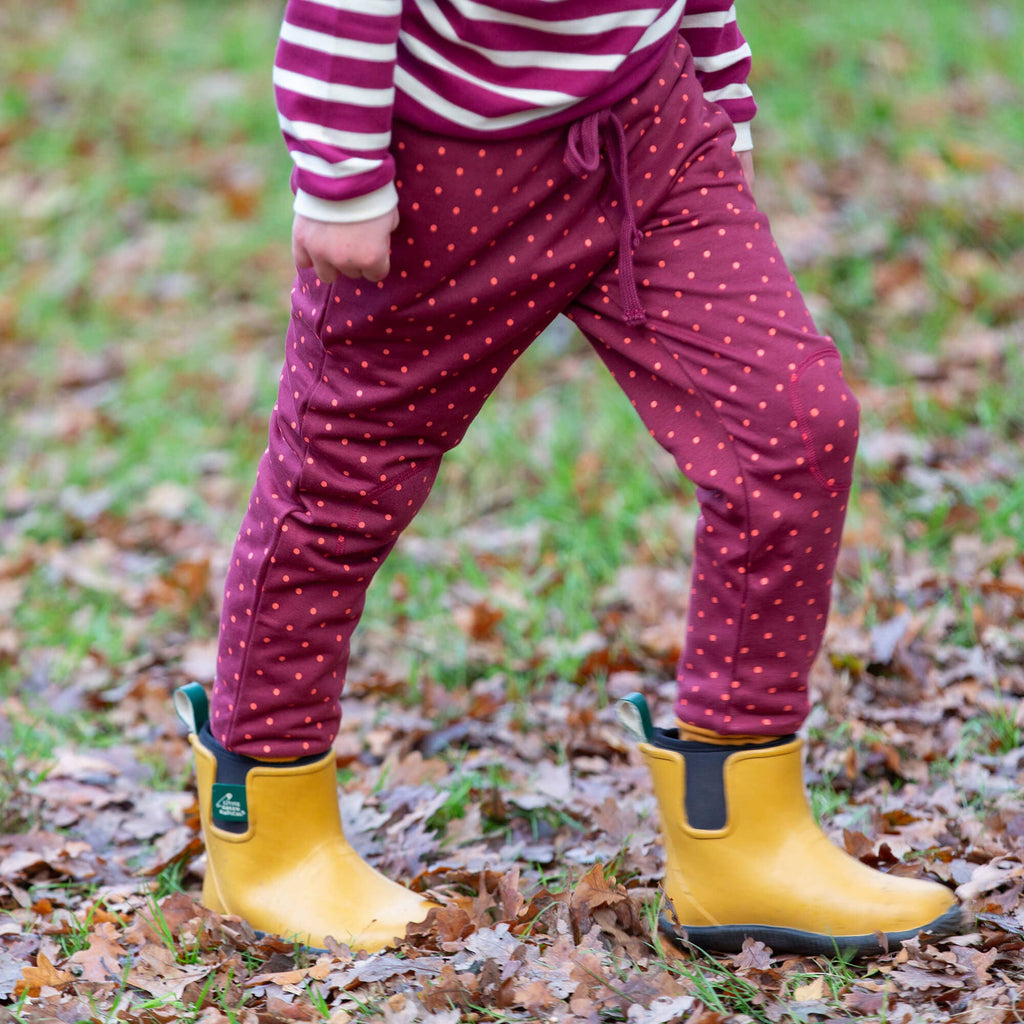 Organic Cotton Knee Patch Cozy Joggers - Berry, Polkadot