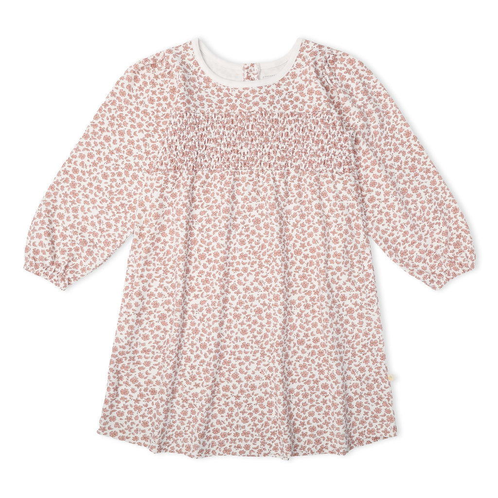 Organic Cotton Smocked Long Sleeve Dress - Wild Petal