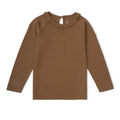 Organic Cotton Ruffle Neck Top - Brown