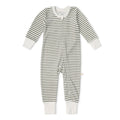 Organic Cotton 2-Way Zip Romper - Olive Stripes