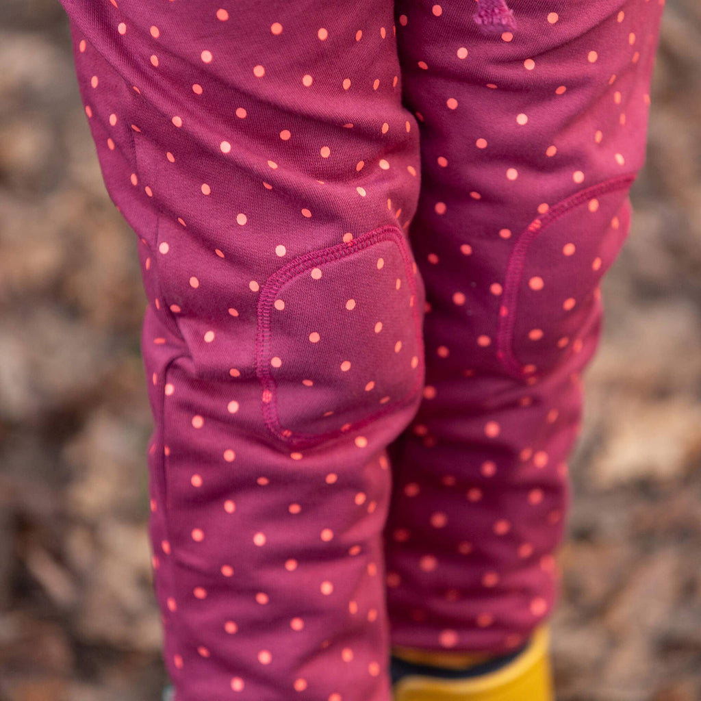 Organic Cotton Knee Patch Cozy Joggers - Berry, Polkadot