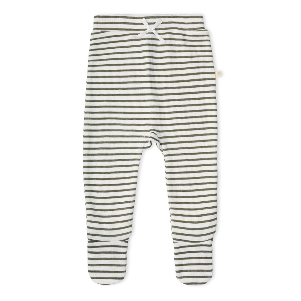 Organic Cotton Kimono Top & Footed Pants Set - Olive Stripes