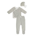 Organic Cotton Kimono Top & Footed Pants Set - Olive Stripes