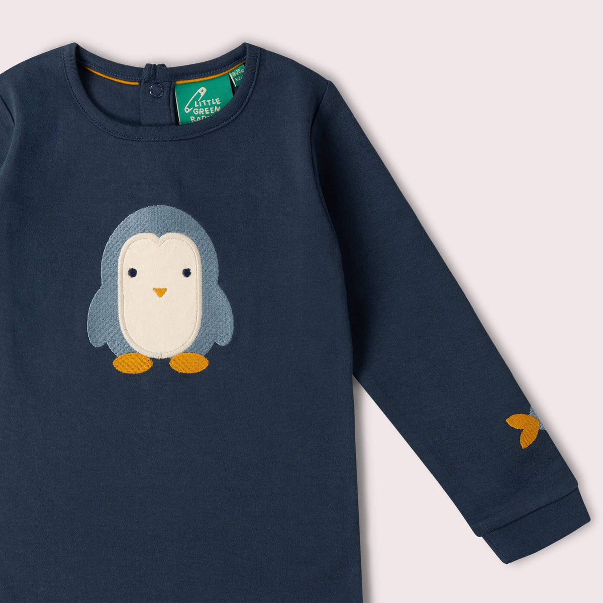 Organic Cotton Long Sleeve T-Shirt - Blue, Penguin Appliqué