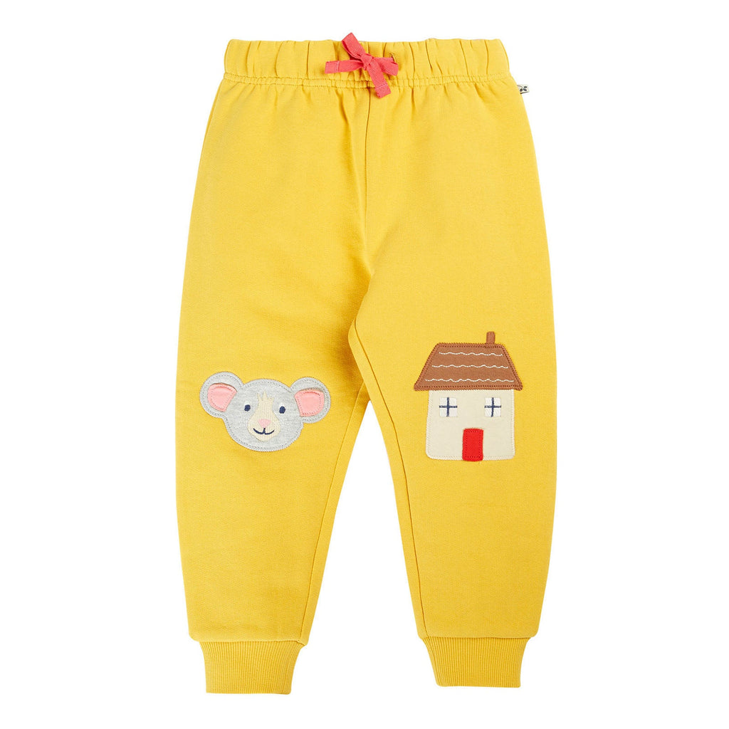 Organic Cotton Joggers - Mouse/House Knee Patch Yellow