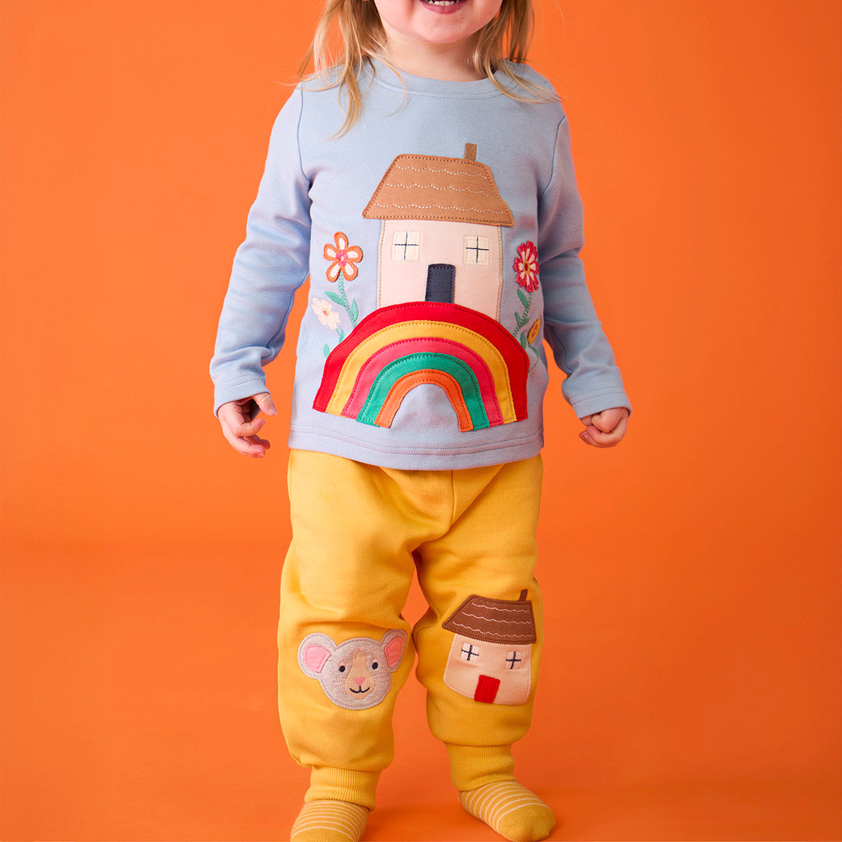 Organic Cotton Joggers - Mouse/House Knee Patch Yellow
