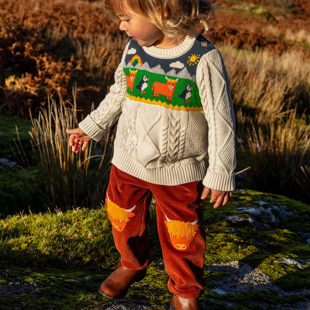 Organic Cotton Knee Patch Corduroys - Highland Cow