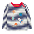 Organic Cotton Navy Stripe Long Sleeve T-Shirt - Space Appliqué