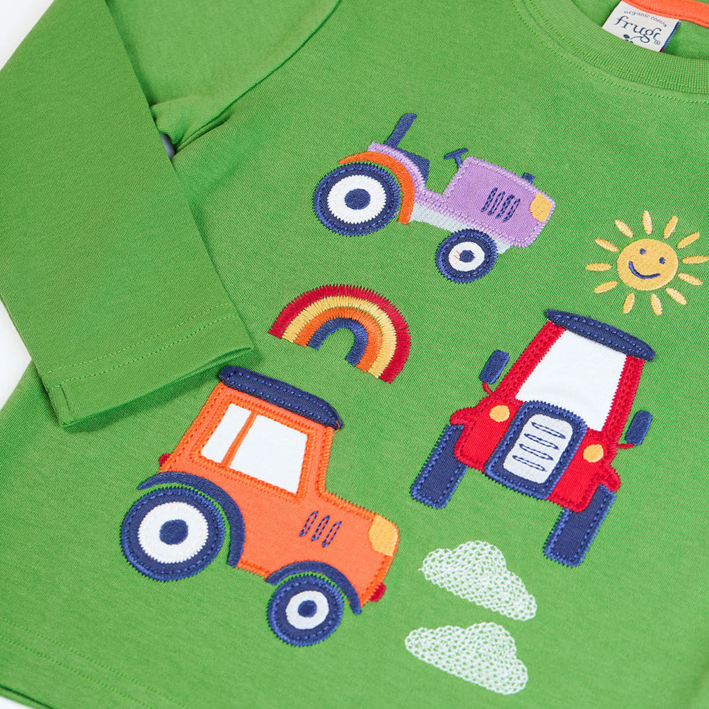 Organic Cotton Long Sleeve T-Shirt - Tractors Appliqué
