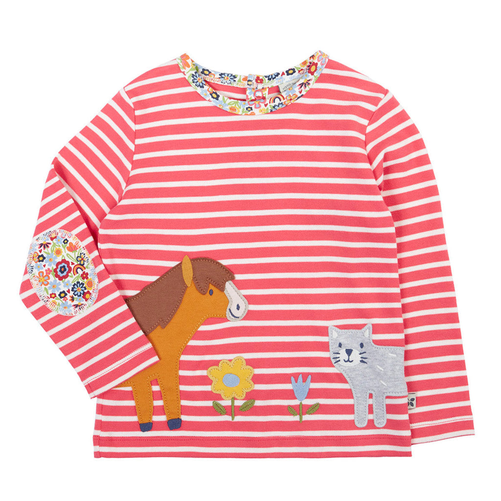Organic Cotton Long Sleeve Breton Stripe Top - Pals Appliqué