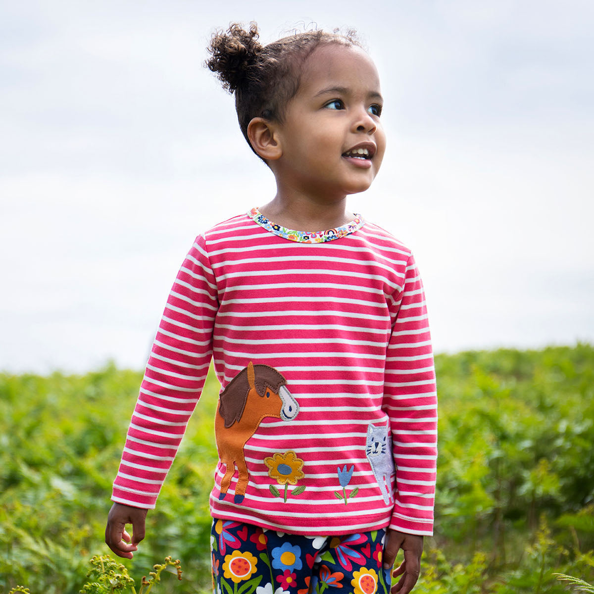 Organic Cotton Long Sleeve Breton Stripe Top - Pals Appliqué