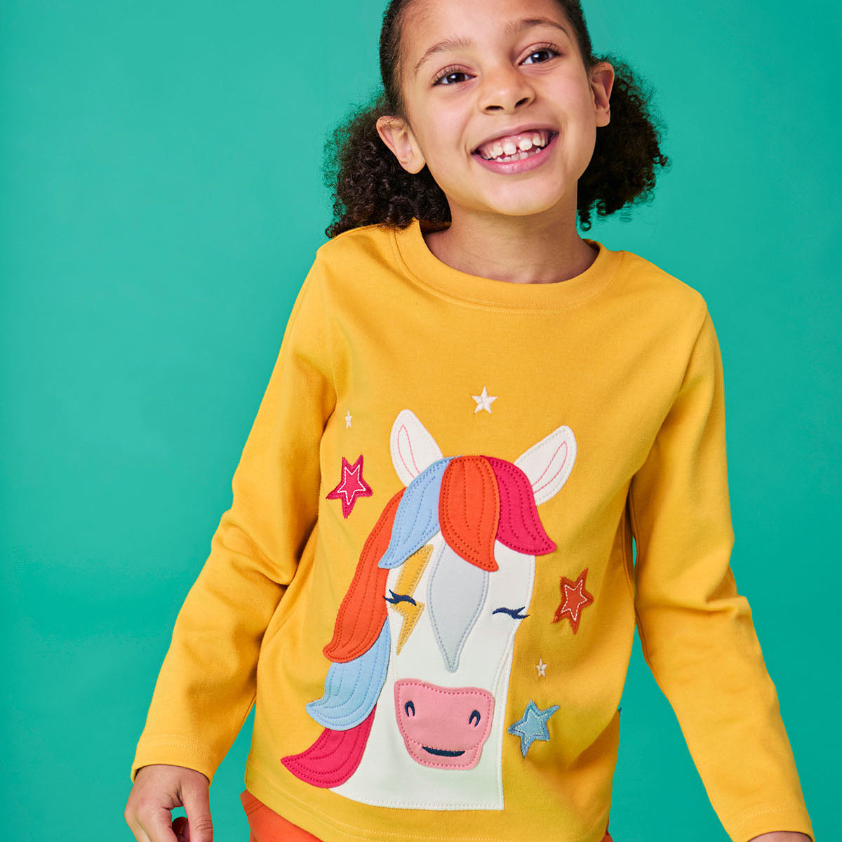 Organic Cotton Long Sleeve T-Shirt - Horse Appliqué