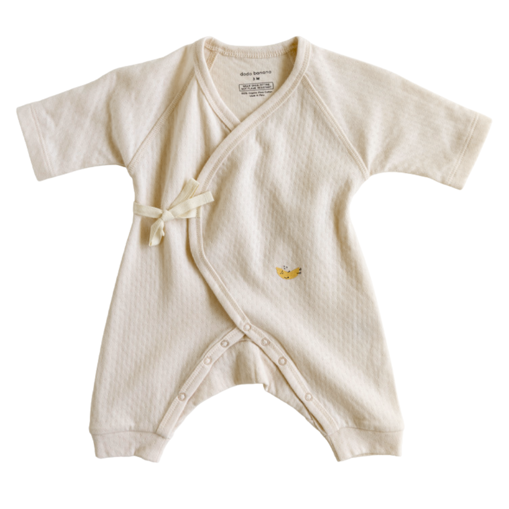 Organic Cotton Pointelle Kimono Onesie - Ecru