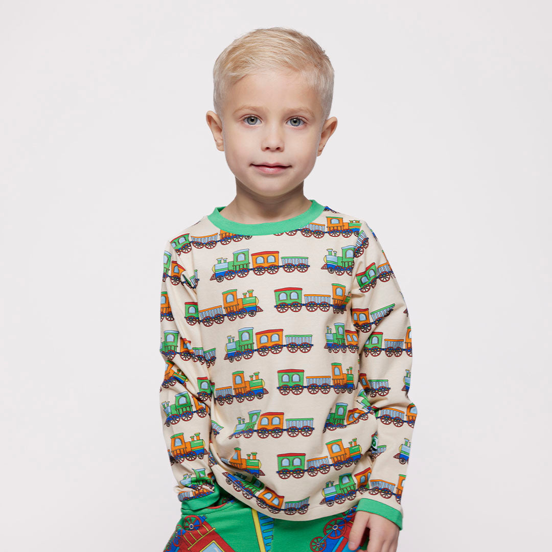 Organic Cotton Long Sleeve T-Shirt - Trains