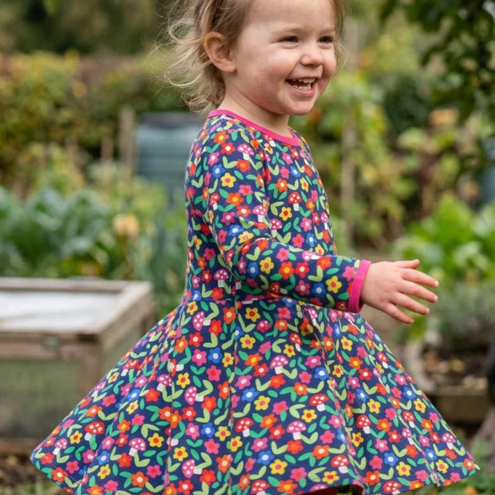 Organic Cotton Long Sleeve Skater Dress - Flower Print