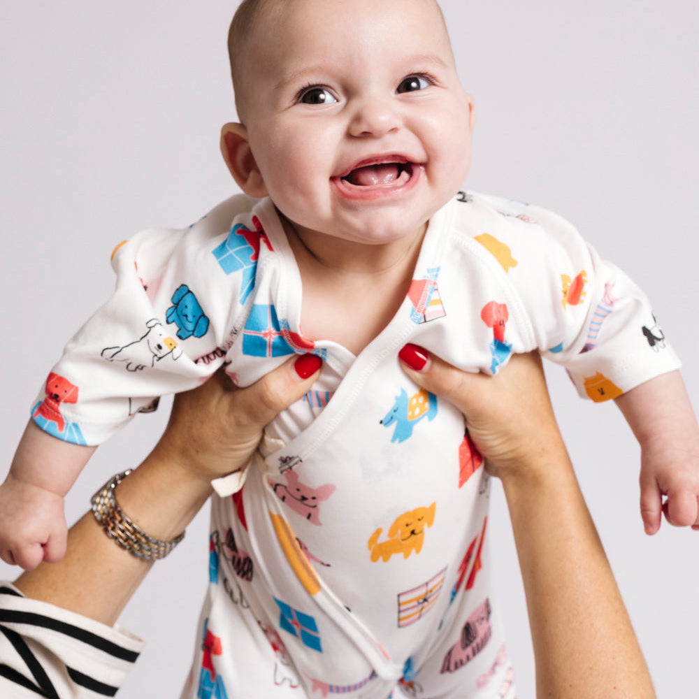 Organic Cotton Kimono Onesie - Puppy Party