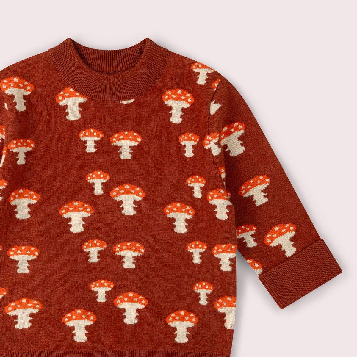 Organic Cotton Knitted Sweater - Rust, Mushrooms