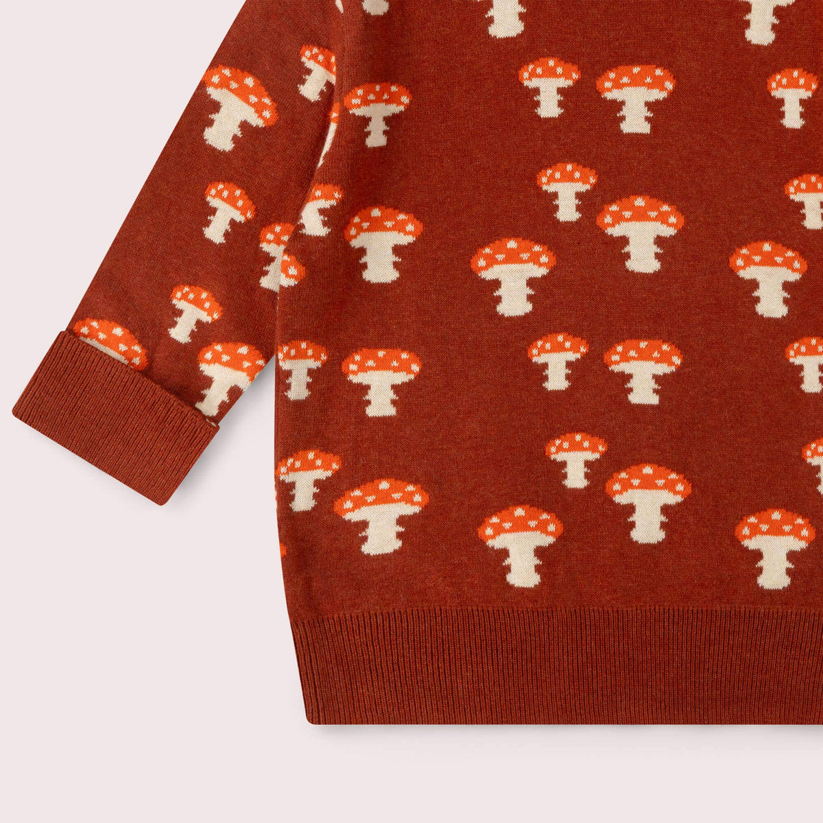 Organic Cotton Knitted Sweater - Rust, Mushrooms
