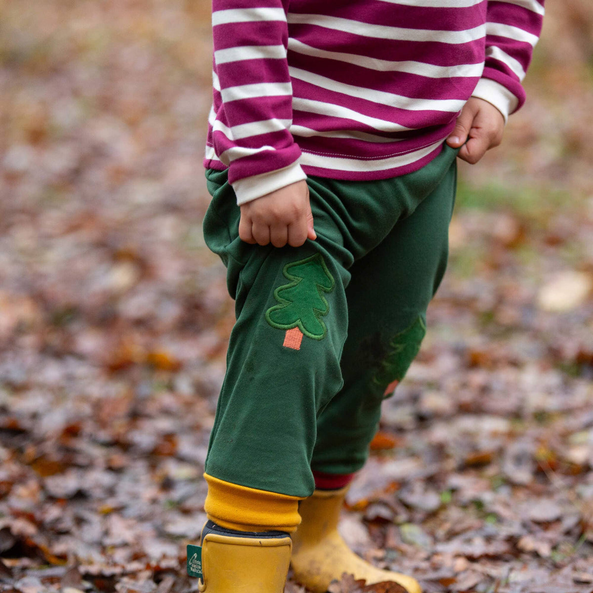 Organic Cotton Knee Patch Joggers - Green, Woodland