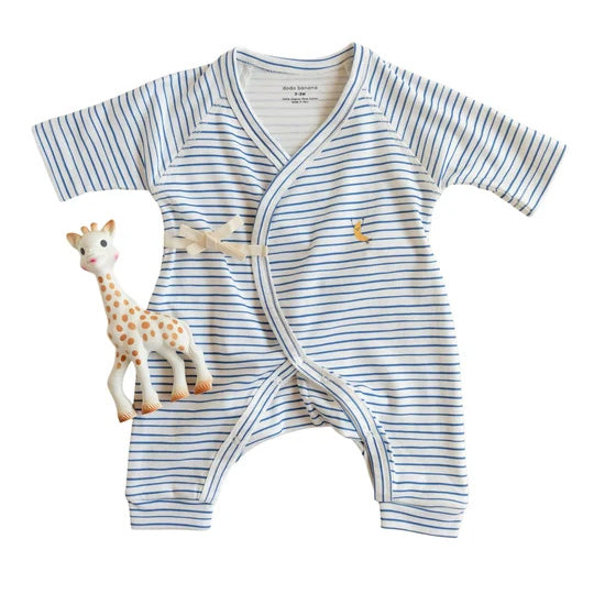Organic Cotton Kimono Onesie - Blue Stripe