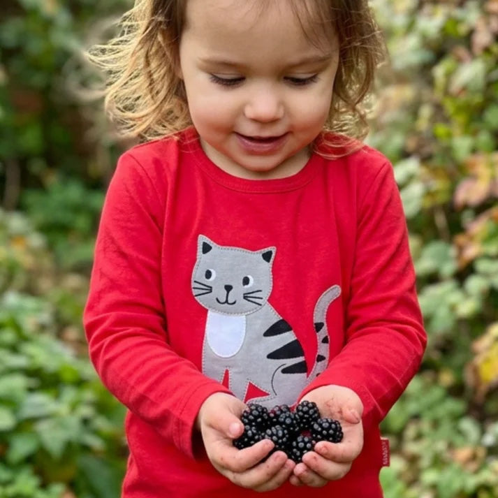 Organic Cotton Long Sleeve T-Shirt - Cat Appliqué