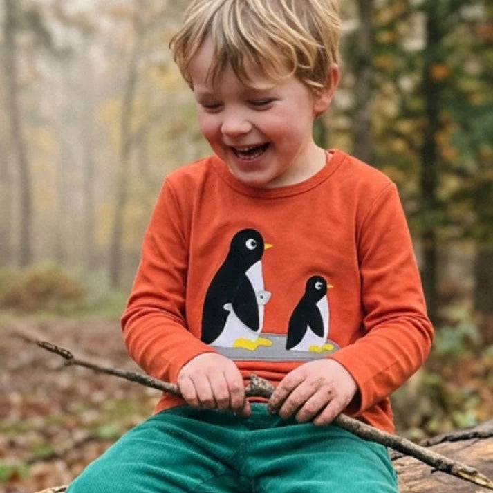 Organic Cotton Long Sleeve T-Shirt - Penguin Appliqué