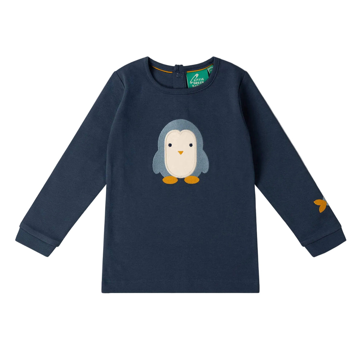 Organic Cotton Long Sleeve T-Shirt - Blue, Penguin Appliqué
