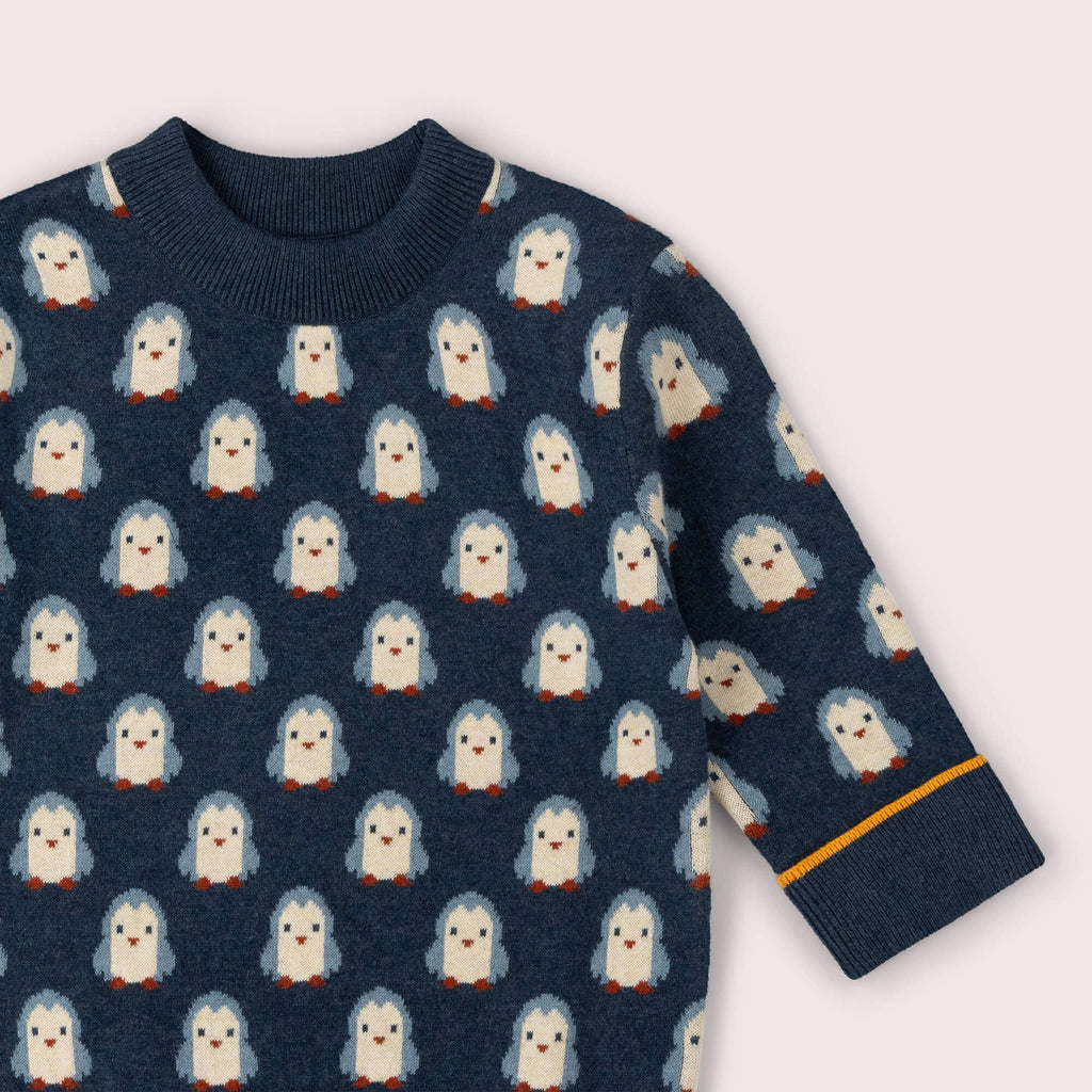 Organic Cotton Knitted Sweater - Blue, Penguins