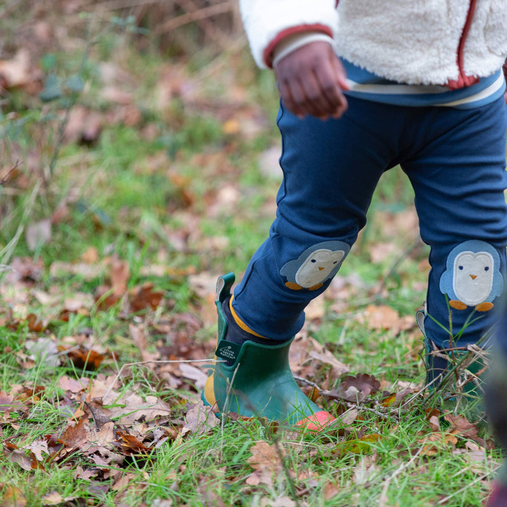 Organic Cotton Knee Patch Joggers - Blue, Penguin