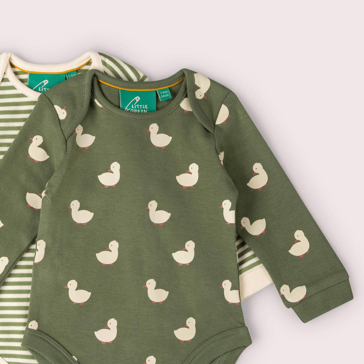 Organic Cotton Bodysuit 2 Pack - Olive Green, Ducks