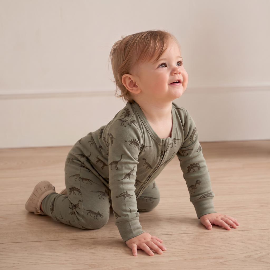 Organic Cotton 2-Way Zip Romper - Dinos