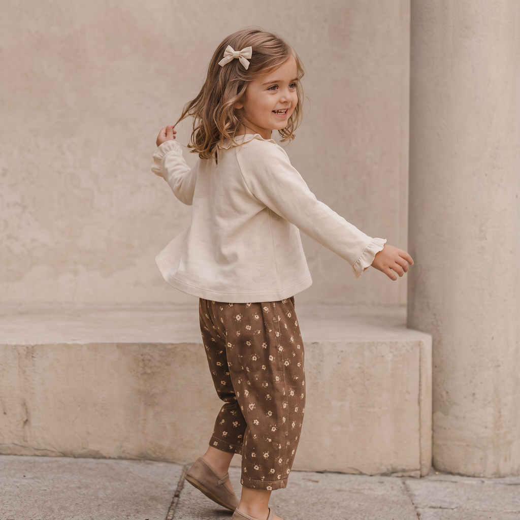 Organic Cotton Ruffle Neck Top - Oat